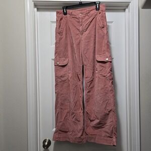 American Eagle Pants Womens 8 Pink Baggy Wide Leg Cargo Super High Rise Corduroy